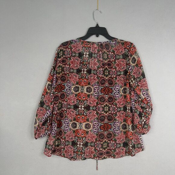 Rebecca Minkoff Shirt Womens XS Red Floral Boho Flowy Coastal Cottage Blouse - Picture 8 of 16